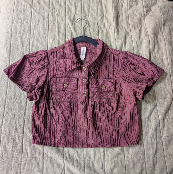Samantha Pleet Wood Collection Cropped Button Up Shirt - Picture 1 of 6